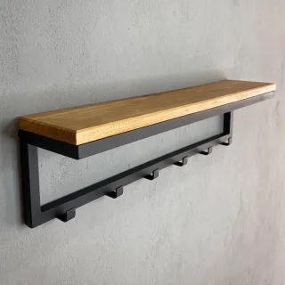 Perchero de Pared con 6 Ganchos y estante superior - Estilo Industrial — 17.5 × 60 × 15 cm